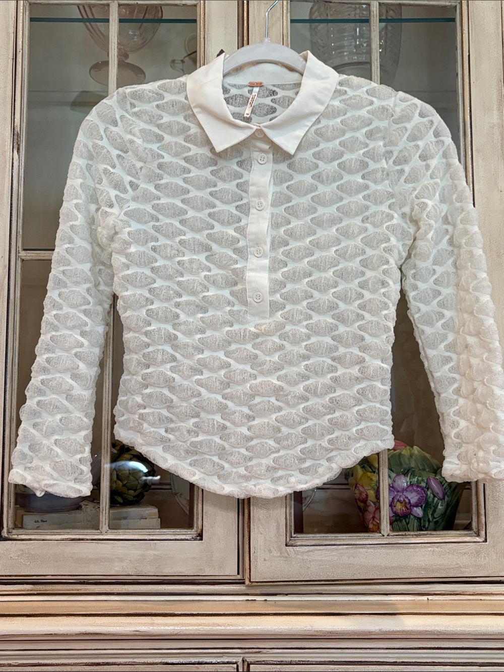 NWOT Free People Off White Lace Button-Front Blouse